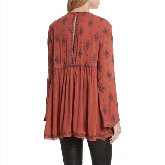 NWT FREE PEOPLE DIAMOND EMBROIDERED‎ TUNIC Boho Cottagecore Indie Festival